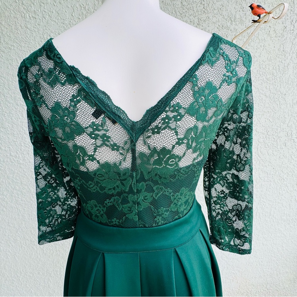 MIUSOL XL green midi fit & flare Evening Dress Floral lace whimsical fairy prom - Picture 9 of 13